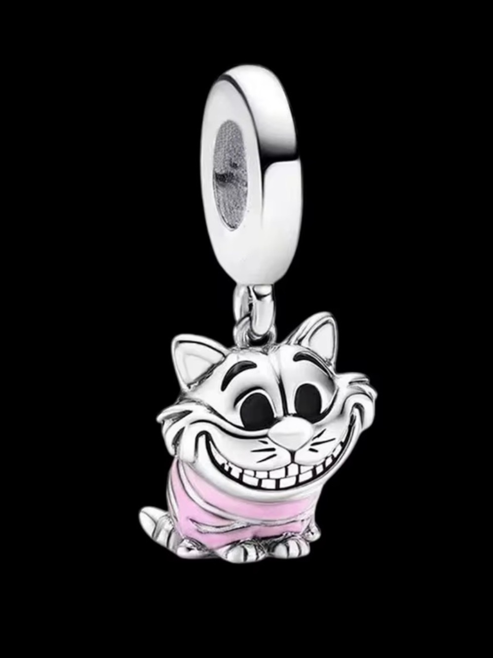 Sterling Silver Cat Charm Pendant with Pink Enamel